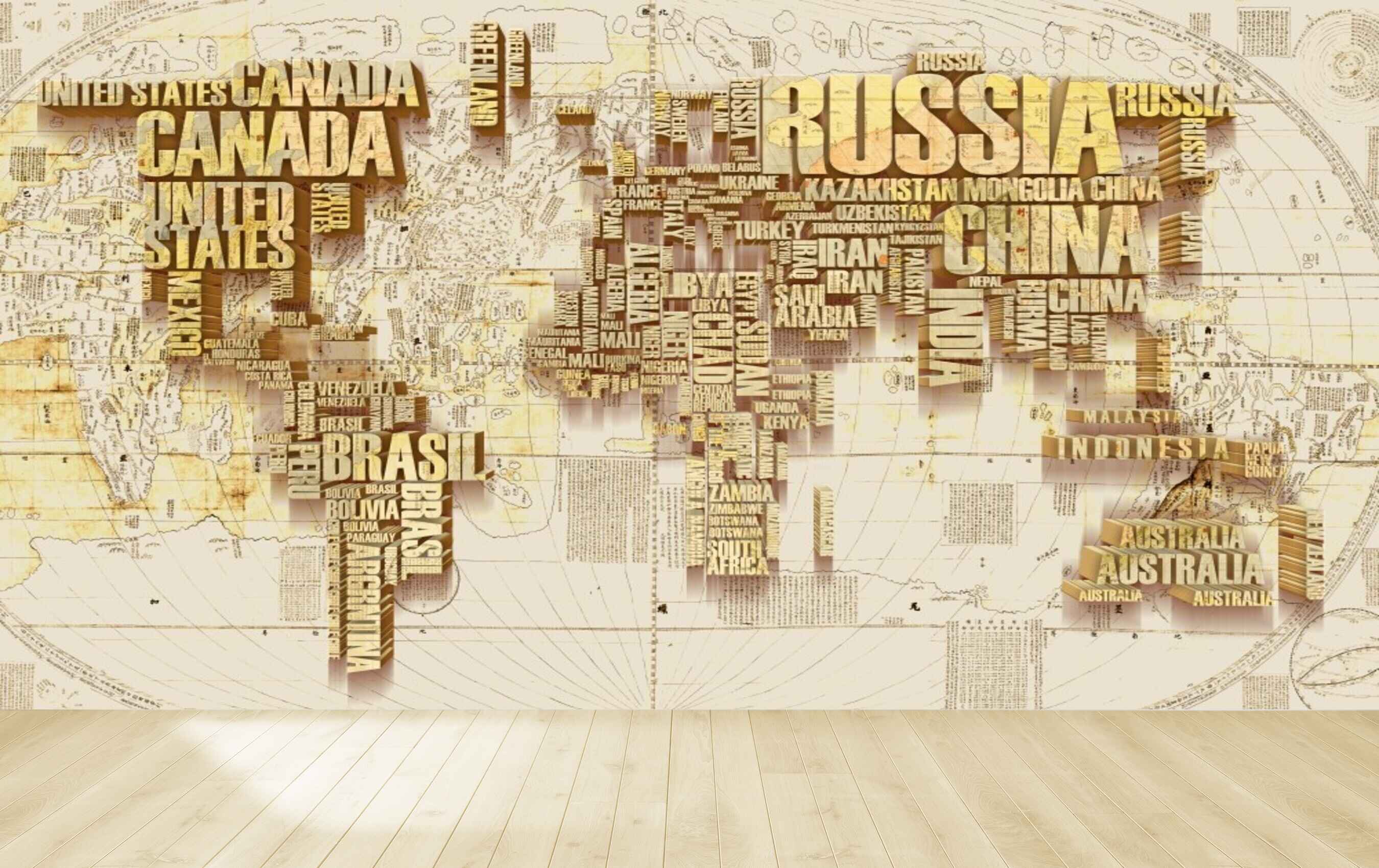 Avikalp MWZ3627 World Map Names Countries Continents HD Wallpaper