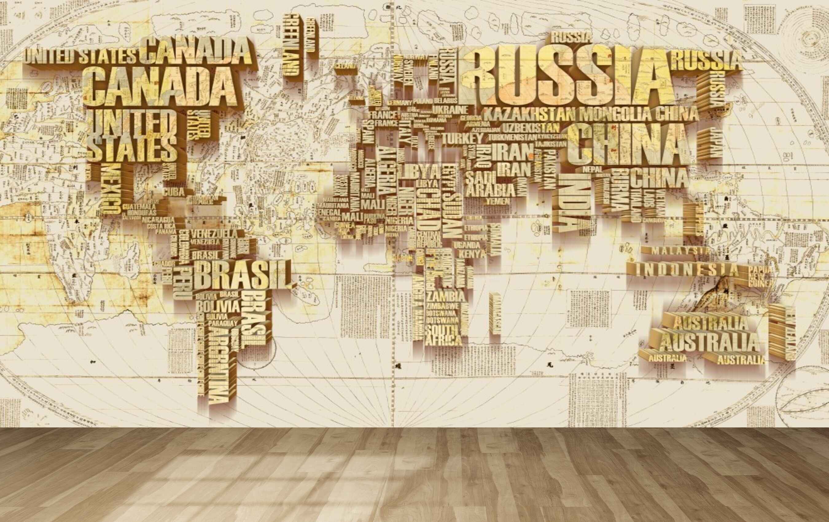Avikalp MWZ3627 World Map Names Countries Continents HD Wallpaper