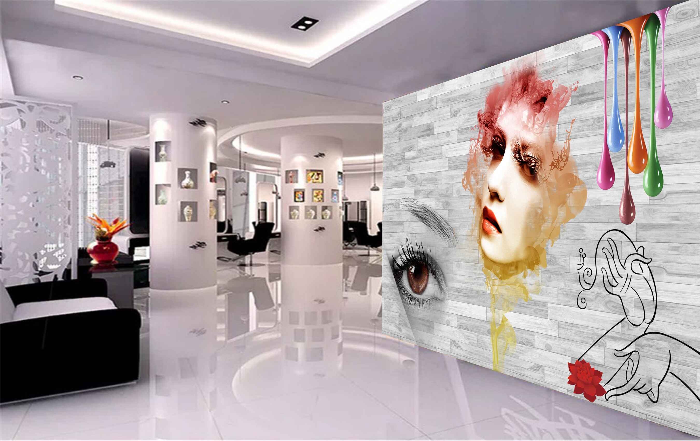 Avikalp MWZ3628 Eyes Girl Face Rainbow Colours Nails Paint HD Wallpaper for Salon Parlour
