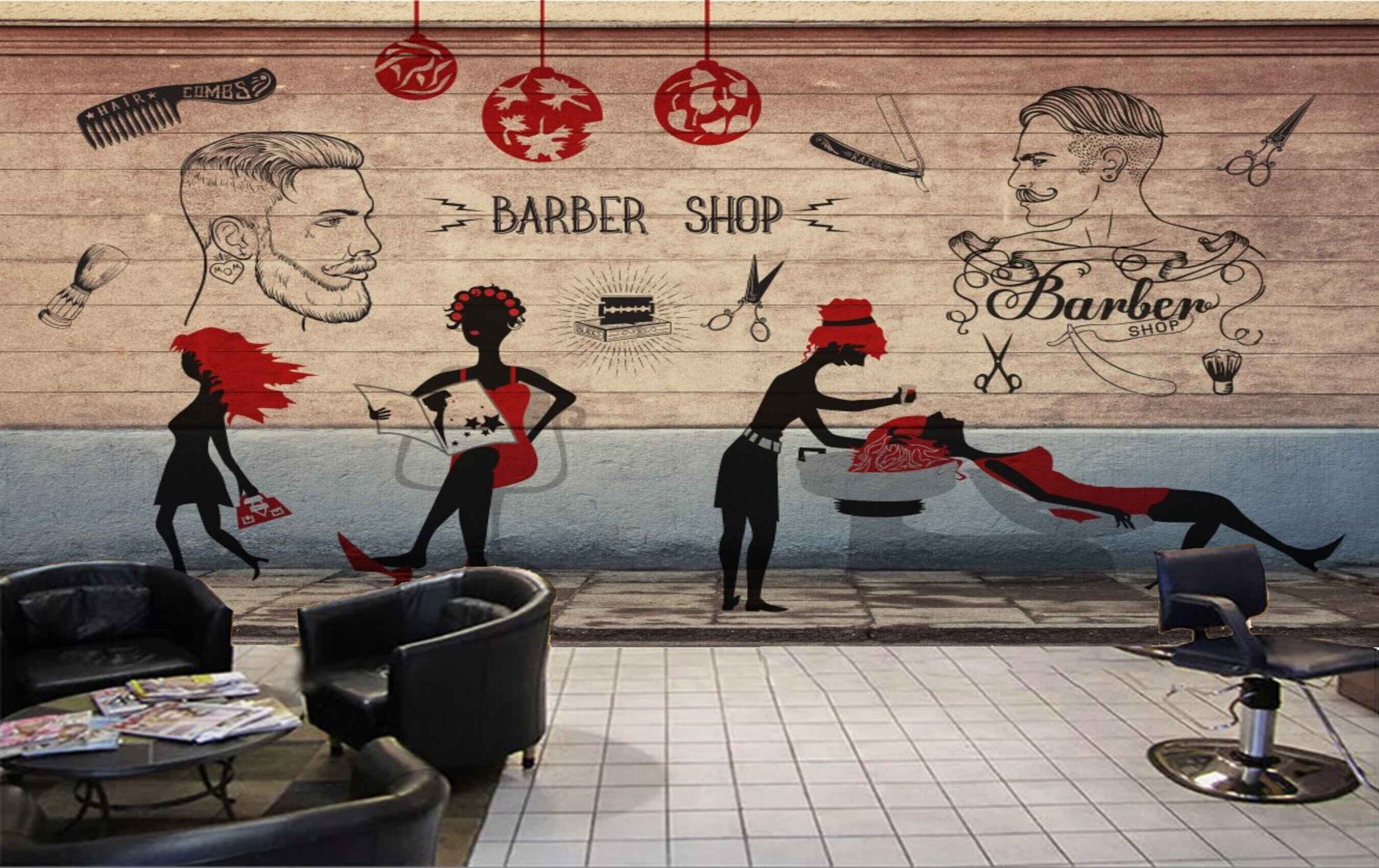 Avikalp MWZ3630 Barber Shop Hair Styles Fashion Shaving HD Wallpaper for Salon Parlour