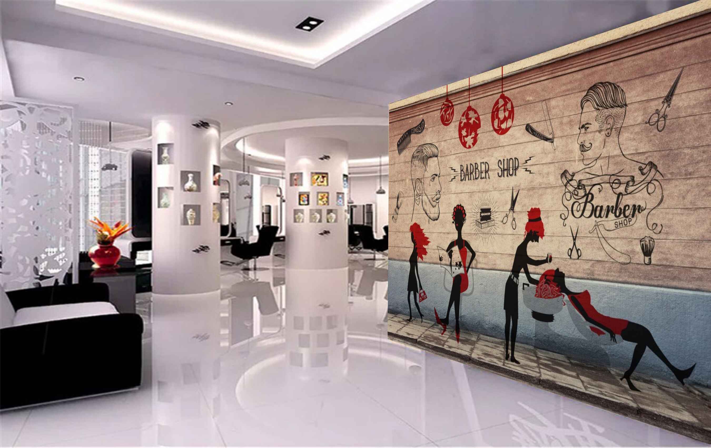 Avikalp MWZ3630 Barber Shop Hair Styles Fashion Shaving HD Wallpaper for Salon Parlour