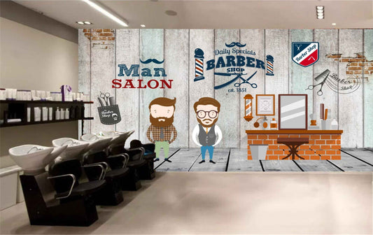 Avikalp MWZ3631 Man Salon Barber Shop Cutting Shaving HD Wallpaper for Salon Parlour