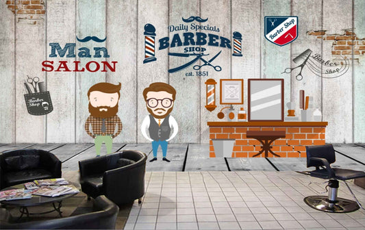 Avikalp MWZ3631 Man Salon Barber Shop Cutting Shaving HD Wallpaper for Salon Parlour