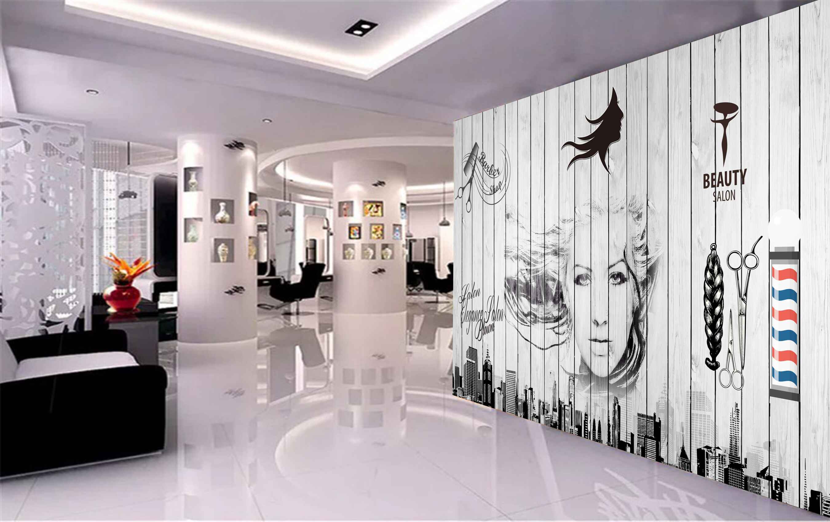 Avikalp MWZ3632 Ladies Beauty Saloon Scissors Hair Styles HD Wallpaper for Salon Parlour