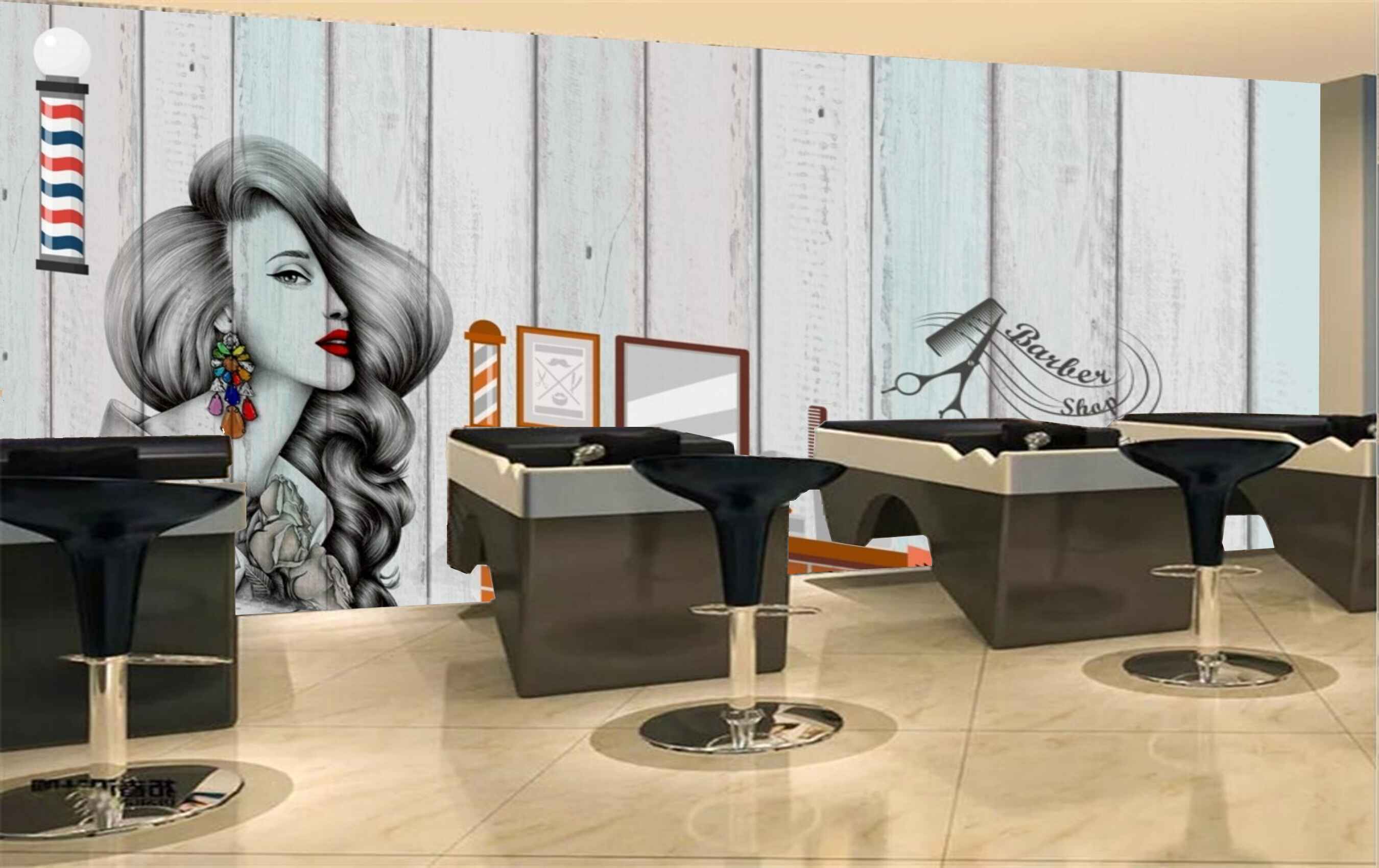 Avikalp MWZ3634 Barber Shop Girls Fashion Parlour HD Wallpaper for Salon Parlour