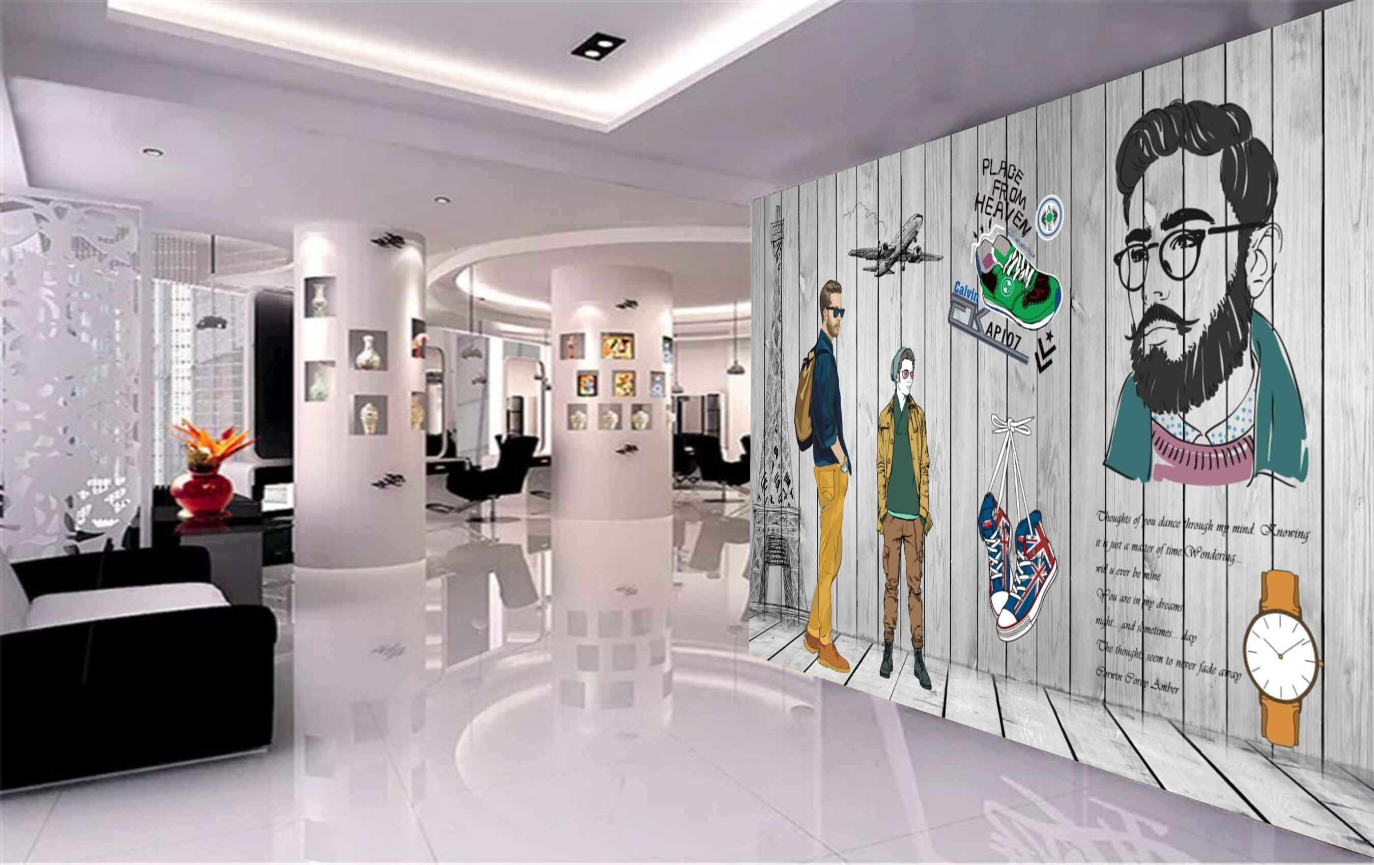 Avikalp MWZ3641 Mens Fashion Clothes Scissors Shoes Watch HD Wallpaper for Salon Parlour