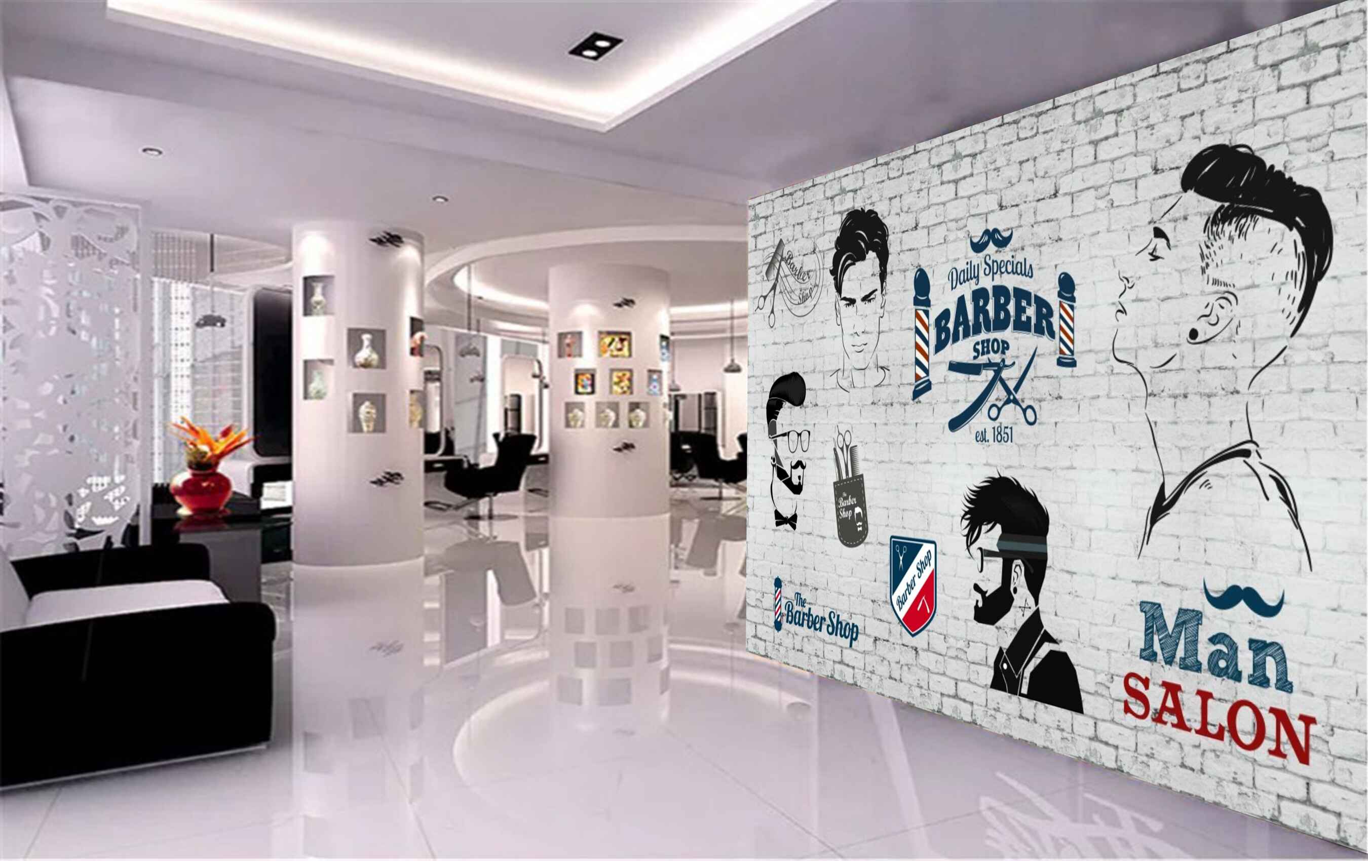 Avikalp MWZ3642 Man Salon Barber Shop HD Wallpaper for Salon Parlour