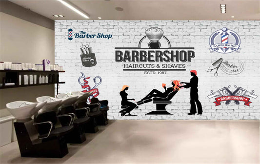 Avikalp MWZ3644 Barber Shop Haircuts Shaves HD Wallpaper for Salon Parlour