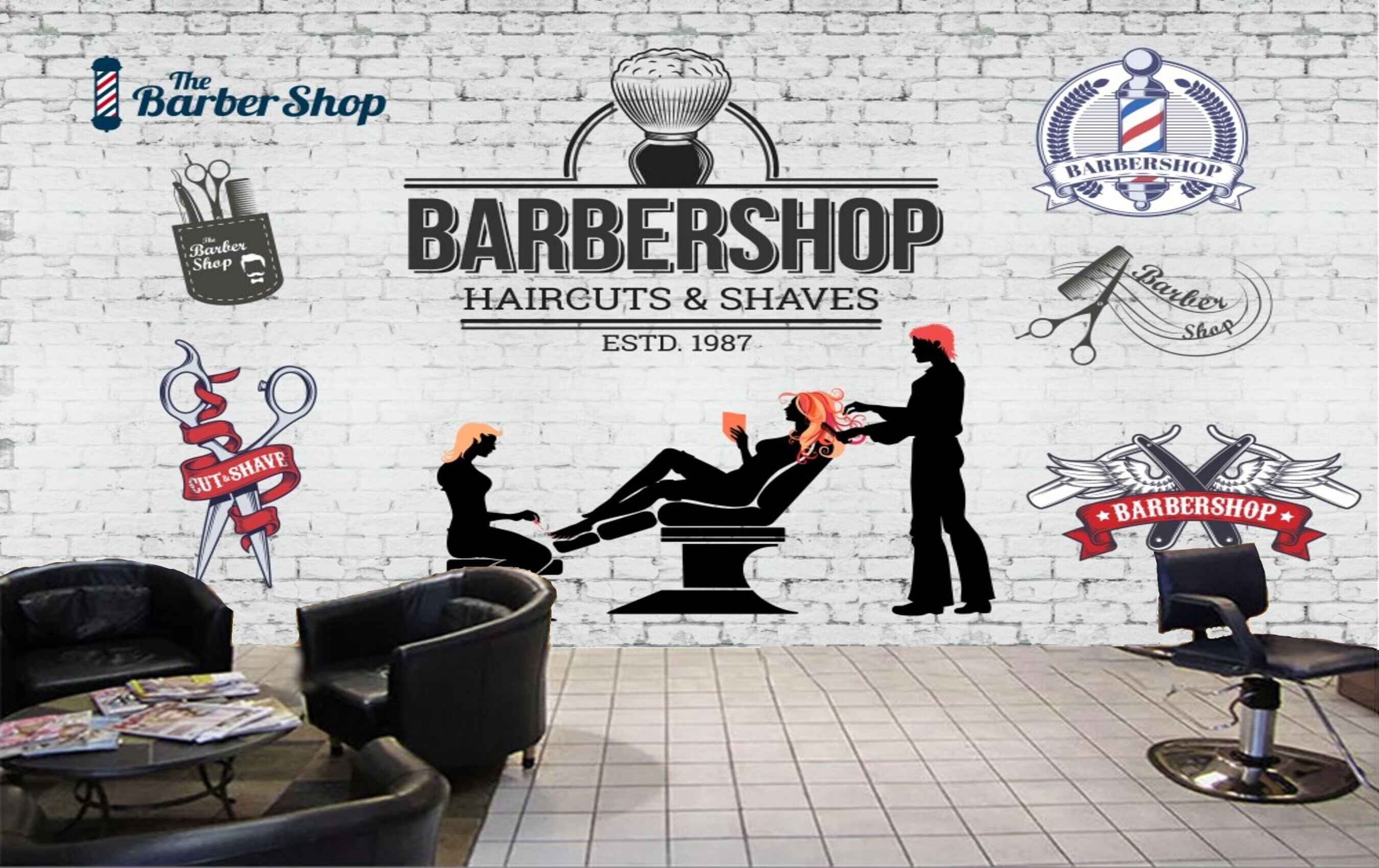 Avikalp MWZ3644 Barber Shop Haircuts Shaves HD Wallpaper for Salon Parlour