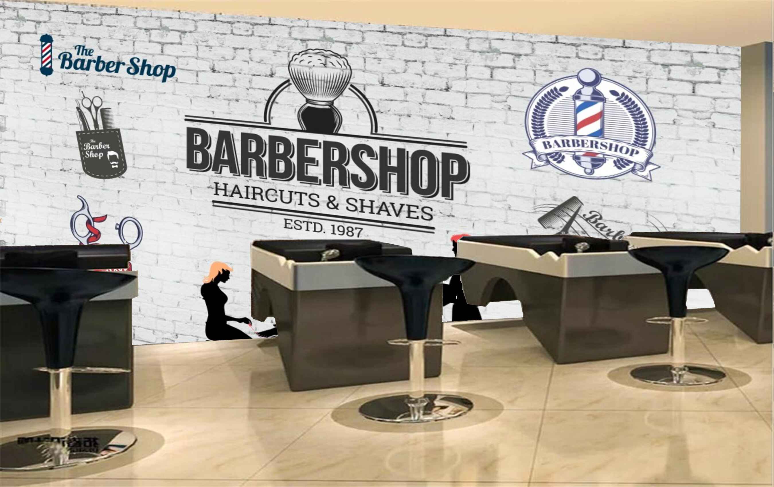 Avikalp MWZ3644 Barber Shop Haircuts Shaves HD Wallpaper for Salon Parlour