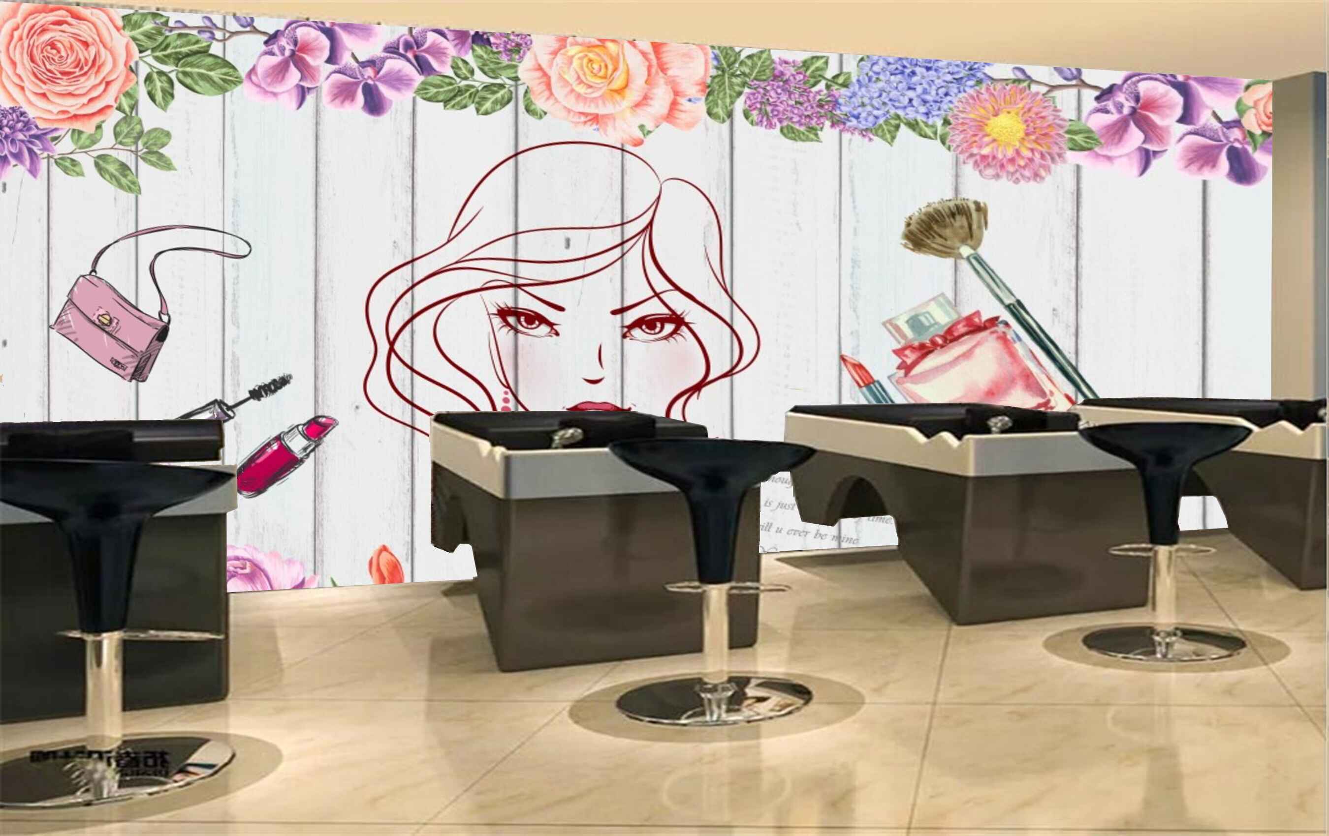 Avikalp MWZ3646 Ladies Fashion Beauty Pink Orange Flowers HD Wallpaper for Salon Parlour