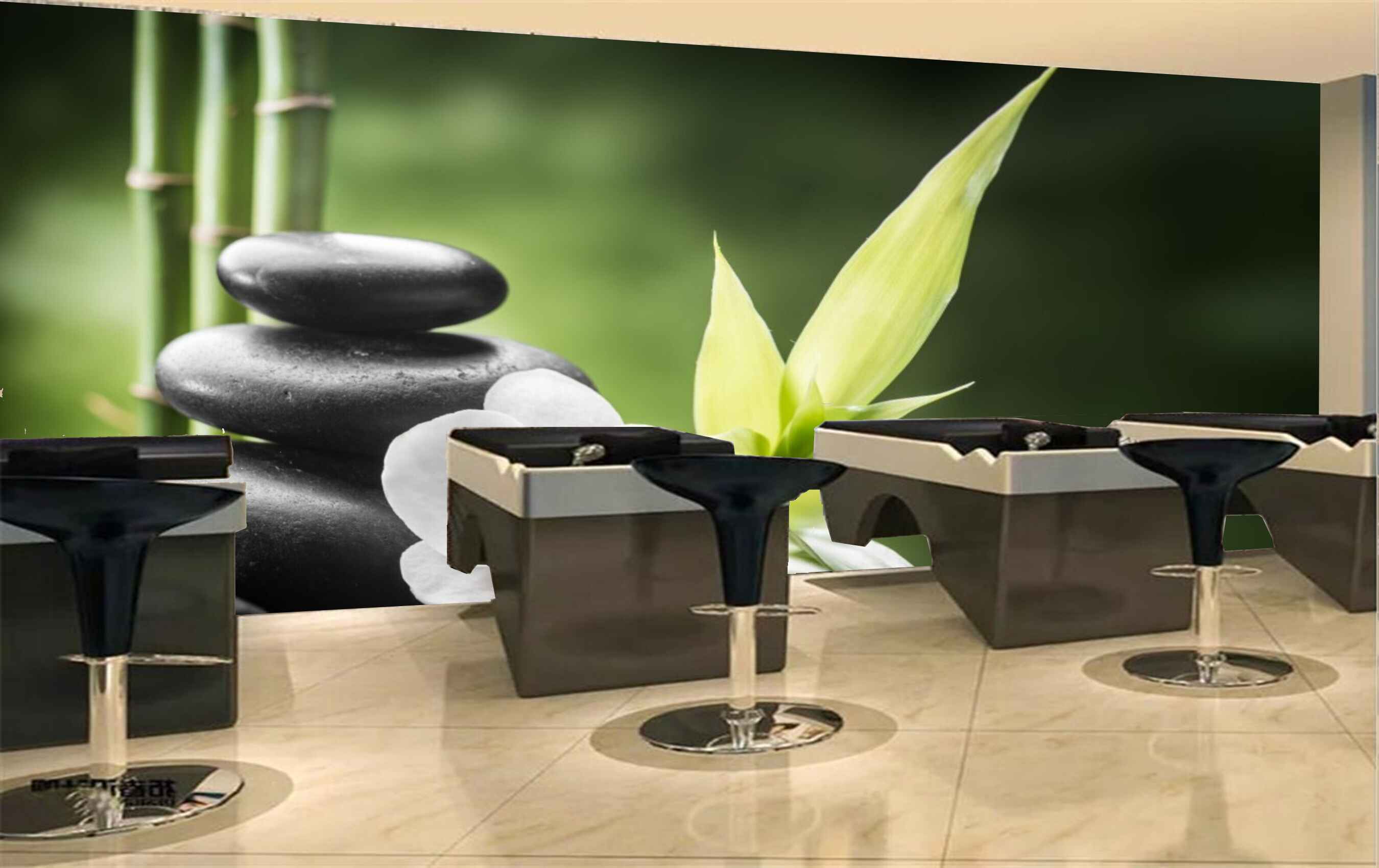 Avikalp MWZ3647 White Flowers Leaves Stones HD Wallpaper for Spa