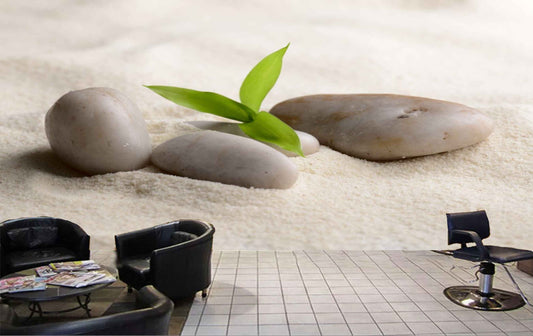 Avikalp MWZ3648 Stones Sand Leaves HD Wallpaper for Spa