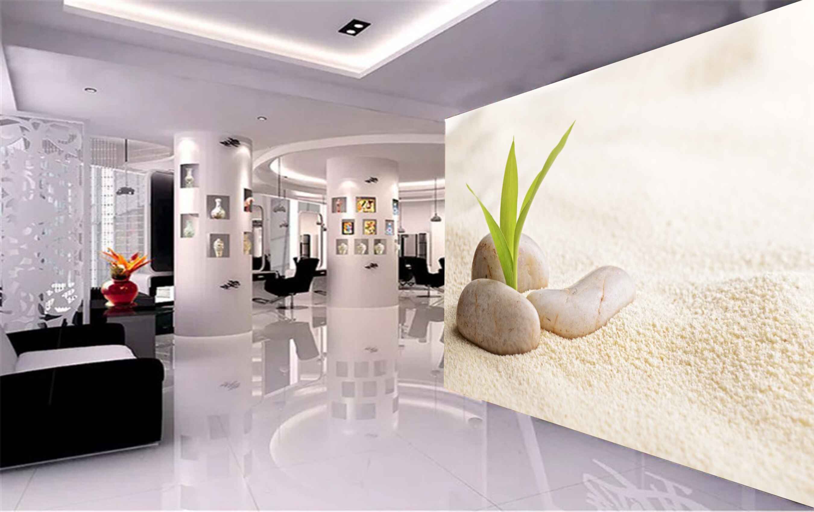 Avikalp MWZ3649 Stones Sand Leaves HD Wallpaper for Spa