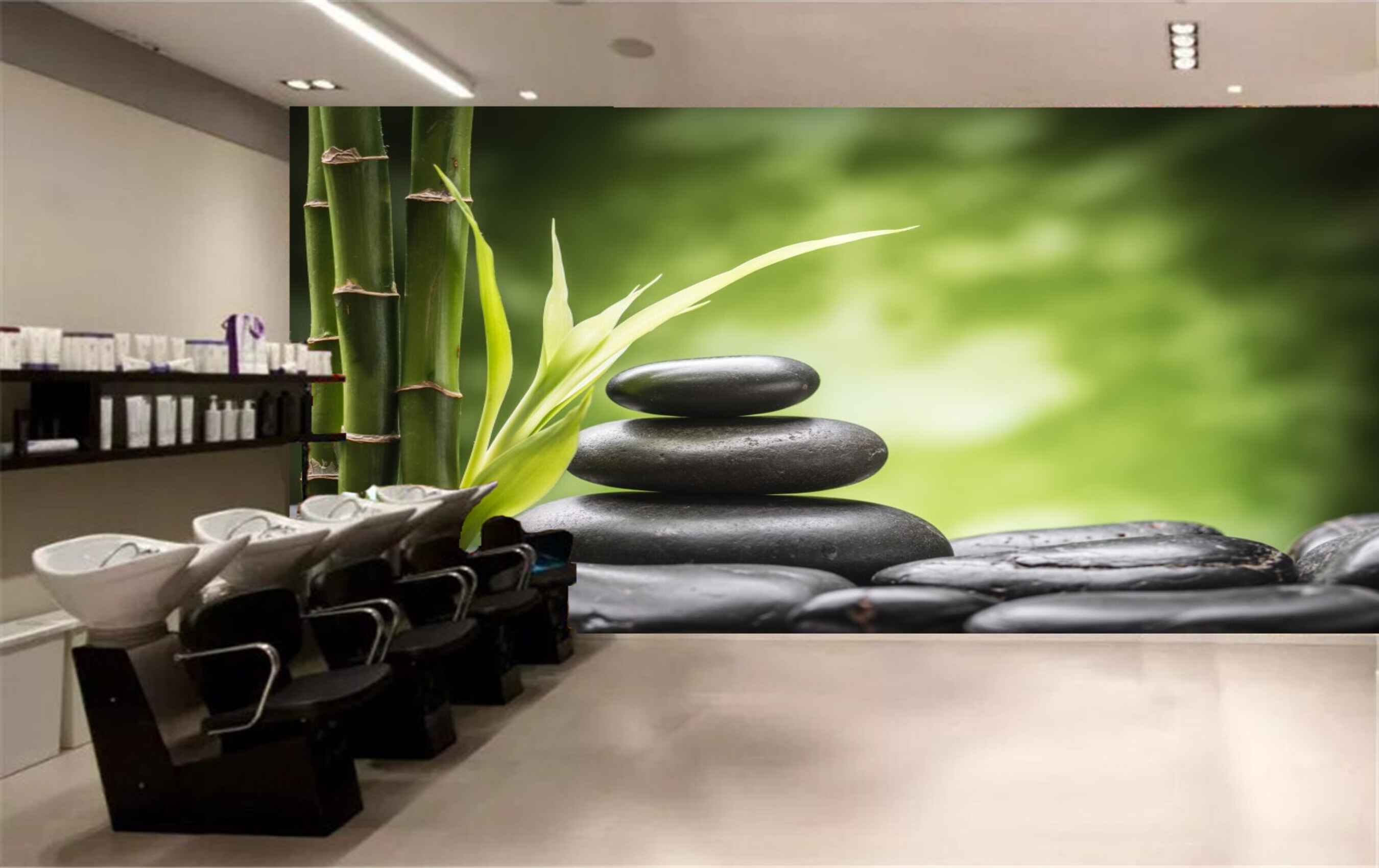 Avikalp MWZ3651 Stones Green Leaves Stems HD Wallpaper for Spa