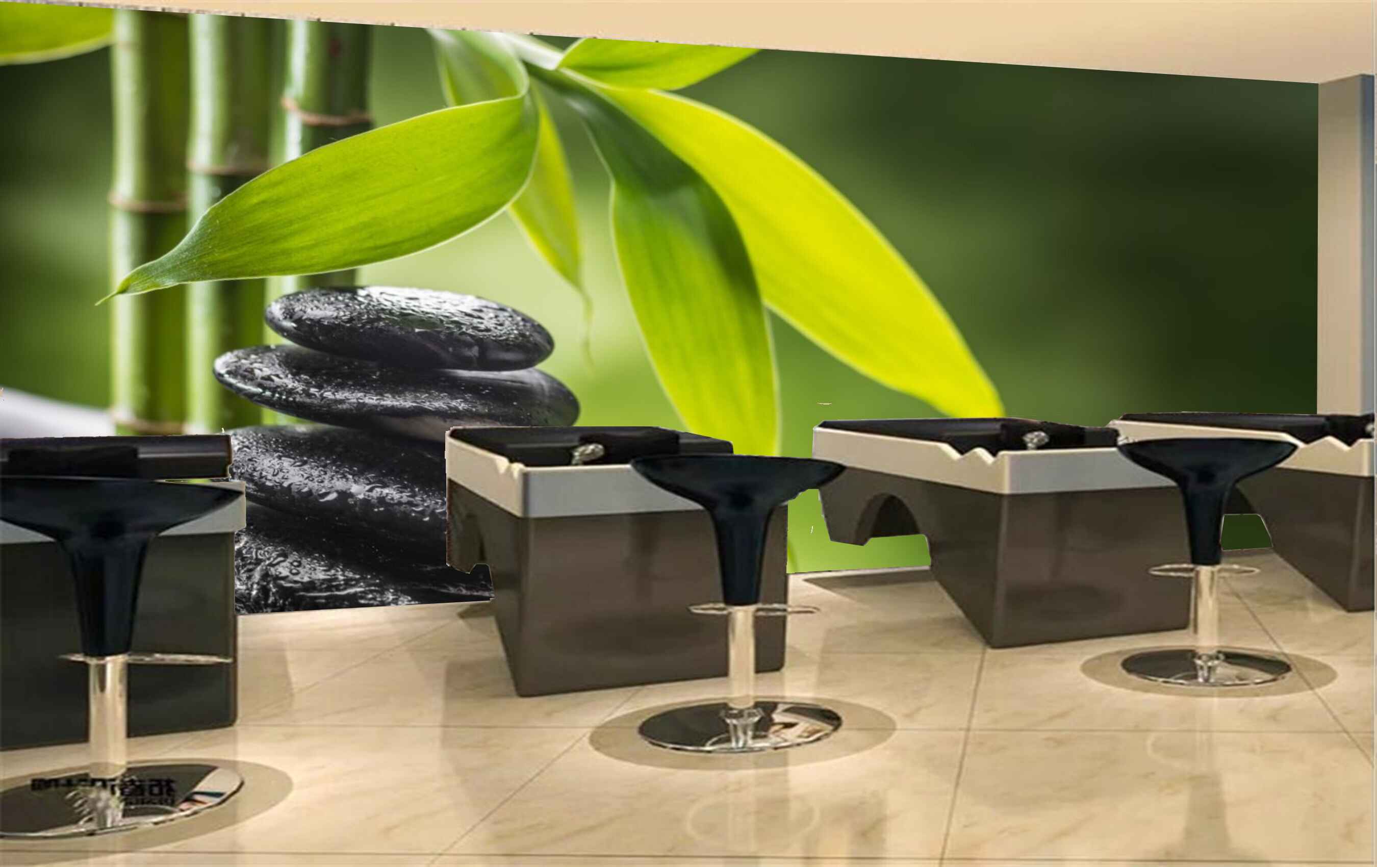 Avikalp MWZ3653 Green Stems Leaves Stones HD Wallpaper for Spa