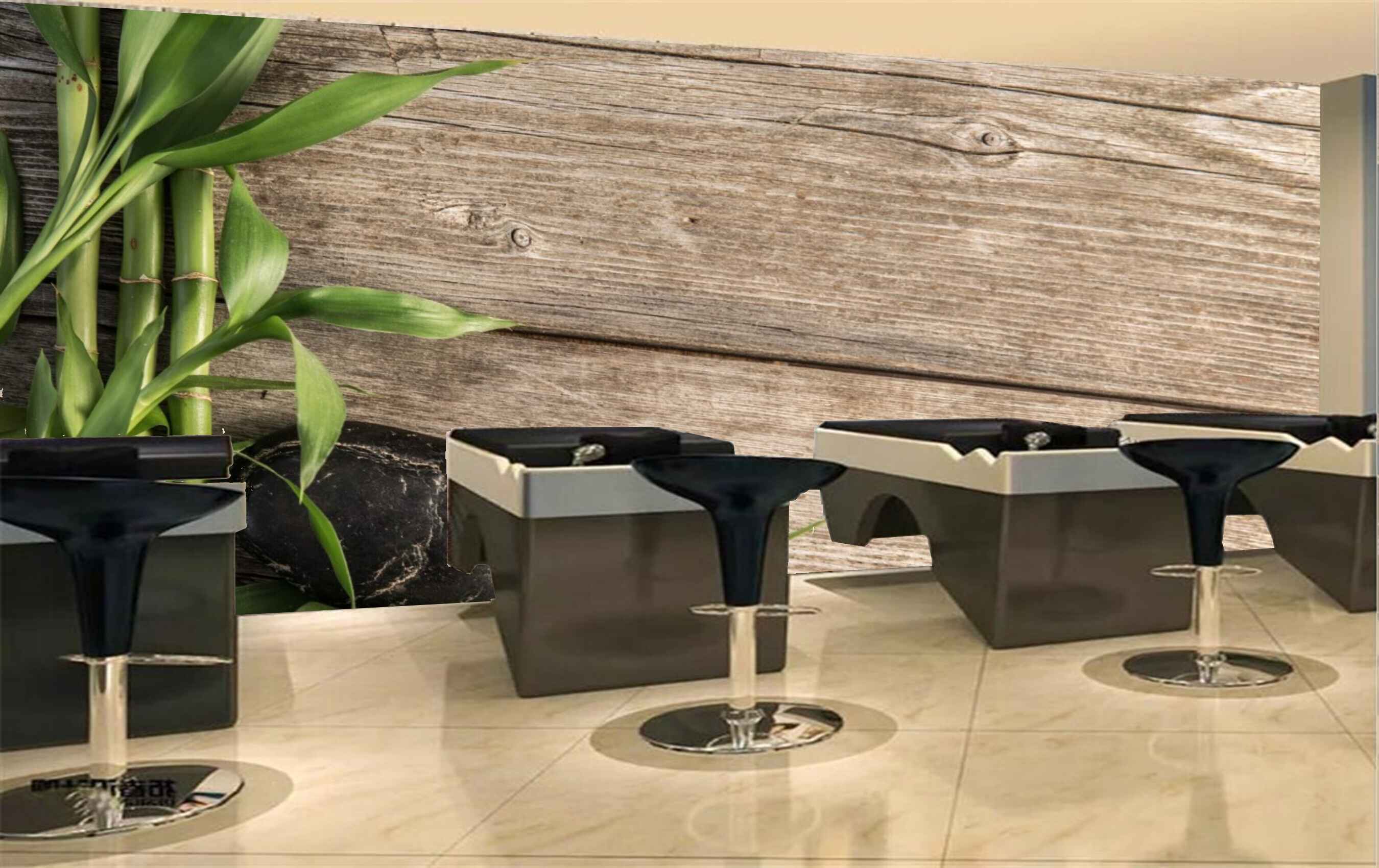Avikalp MWZ3654 Green Stems Leaves Black Stones Wooden Board HD Wallpaper for Spa