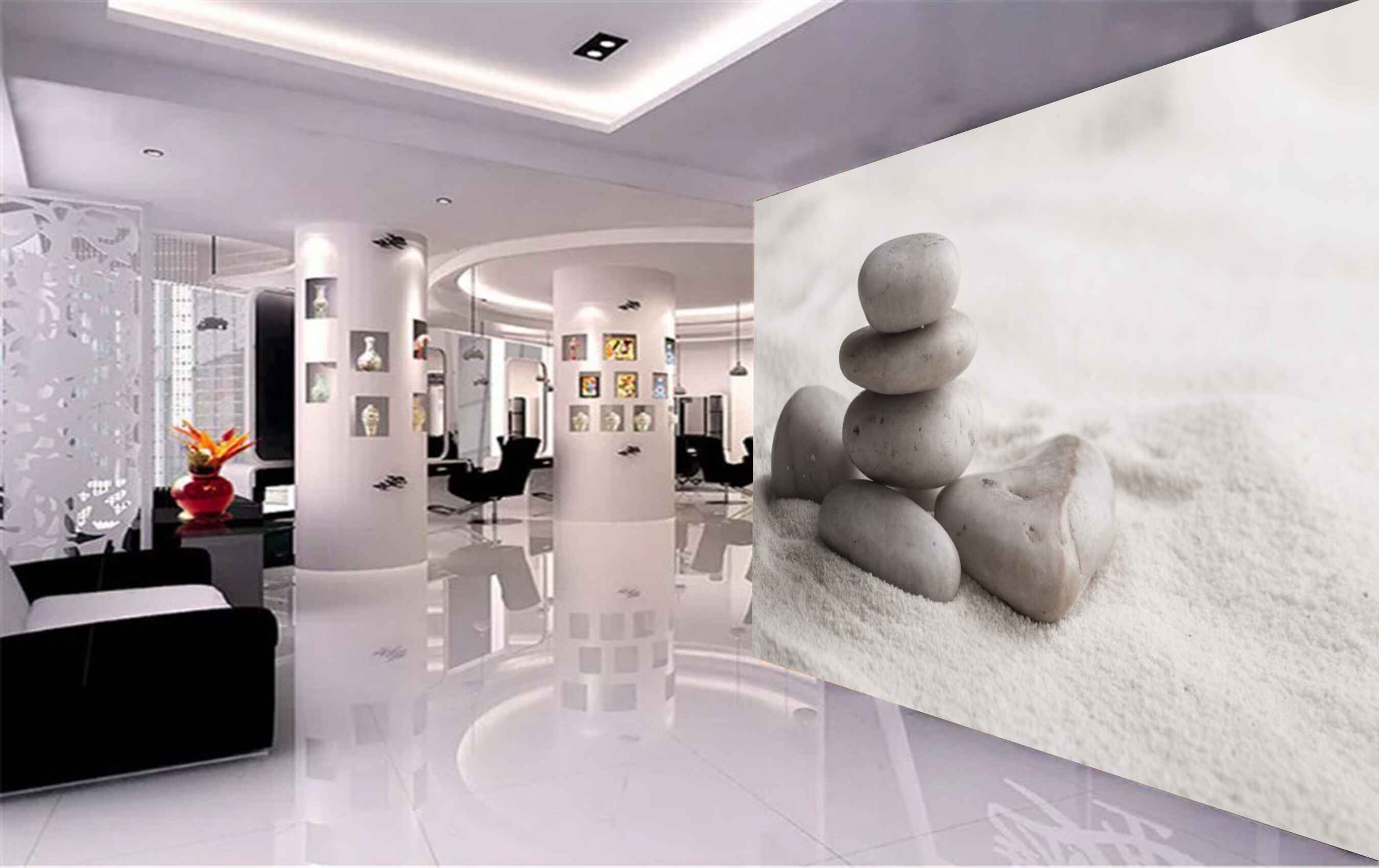 Avikalp MWZ3655 Six Grey Stones Sand HD Wallpaper for Spa