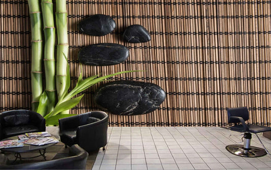 Avikalp MWZ3656 Stems Leaves Black Stones Wooden Mat HD Wallpaper for Spa