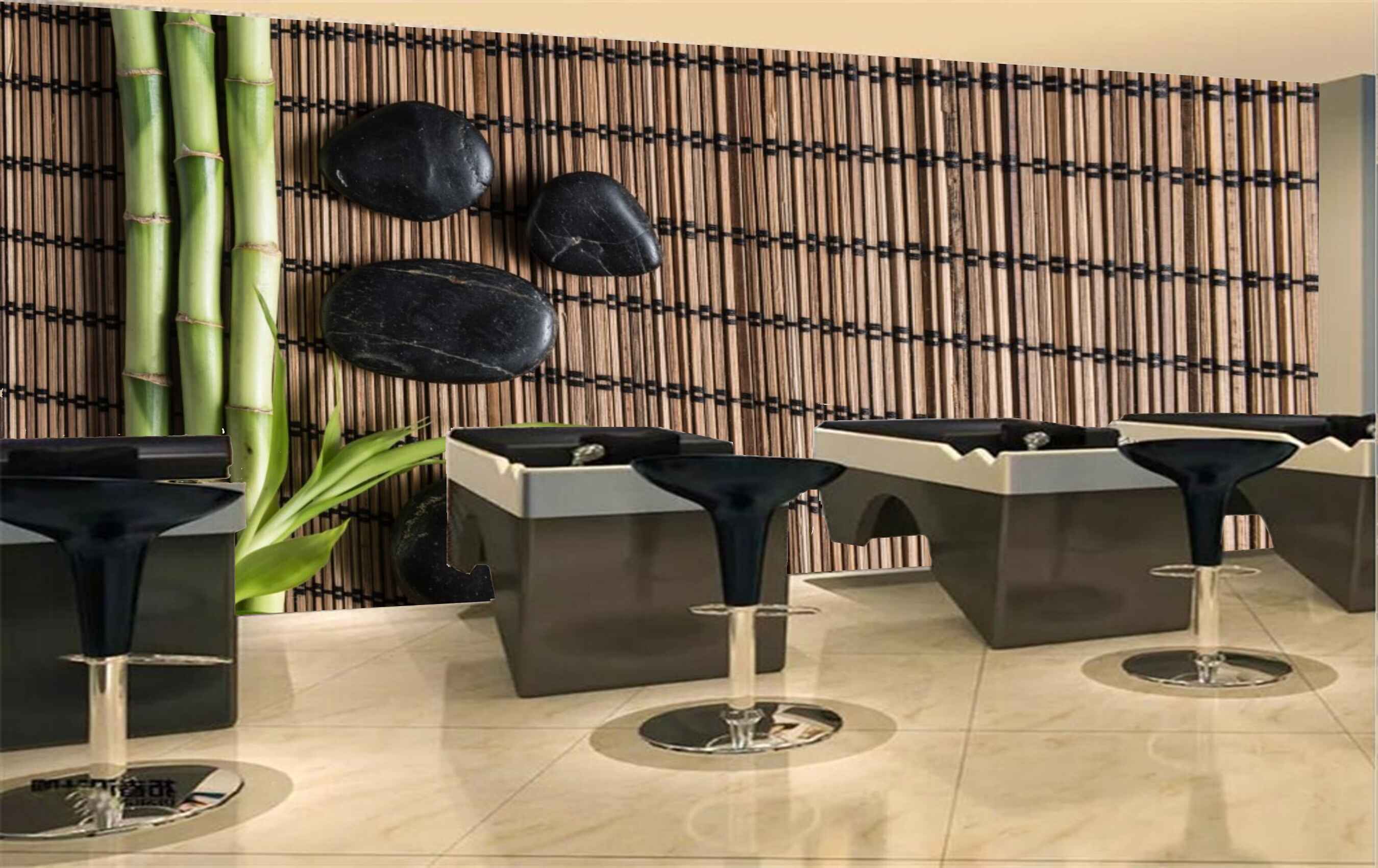 Avikalp MWZ3656 Stems Leaves Black Stones Wooden Mat HD Wallpaper for Spa