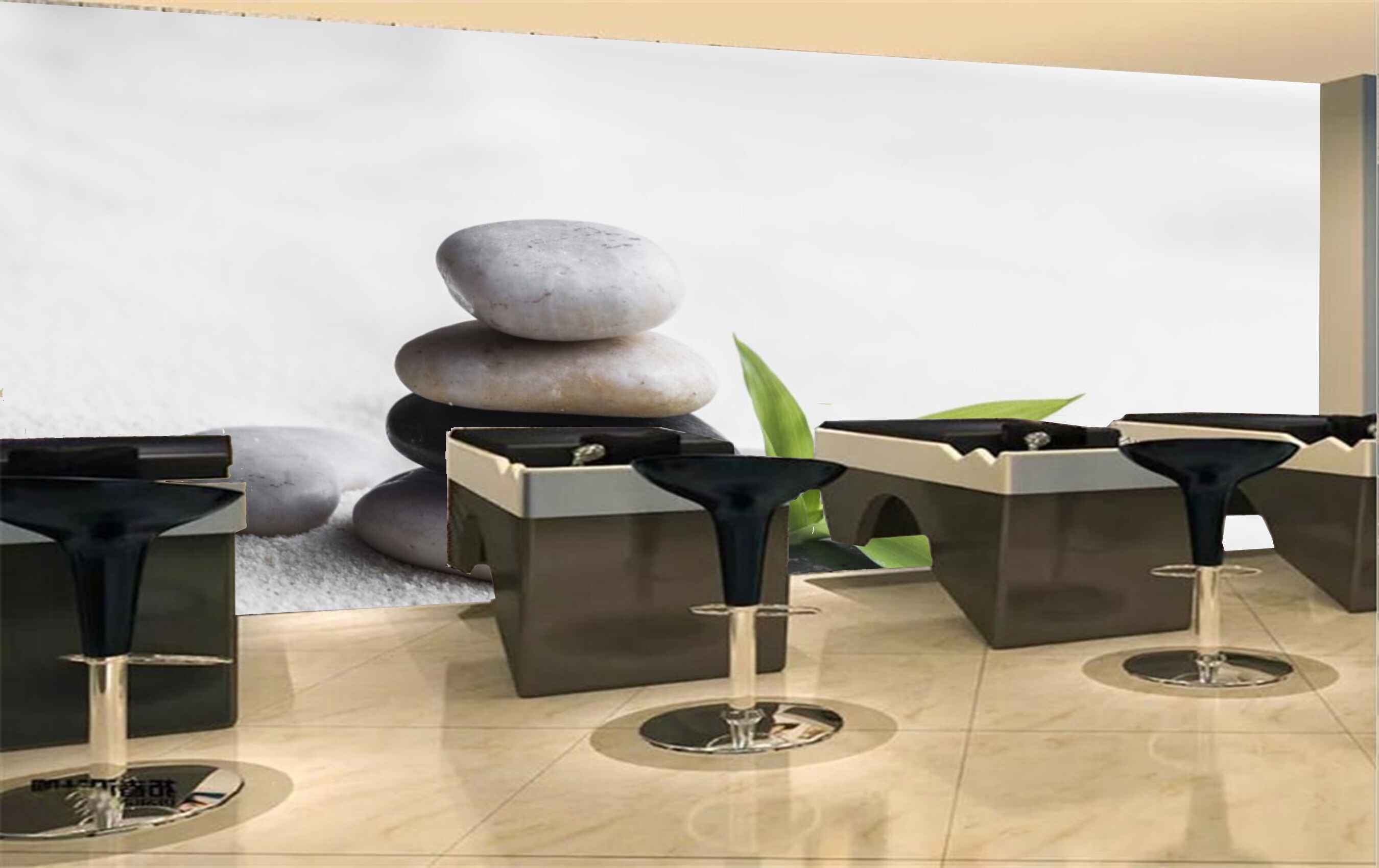 Avikalp MWZ3657 Black White Stones Leaves HD Wallpaper for Spa