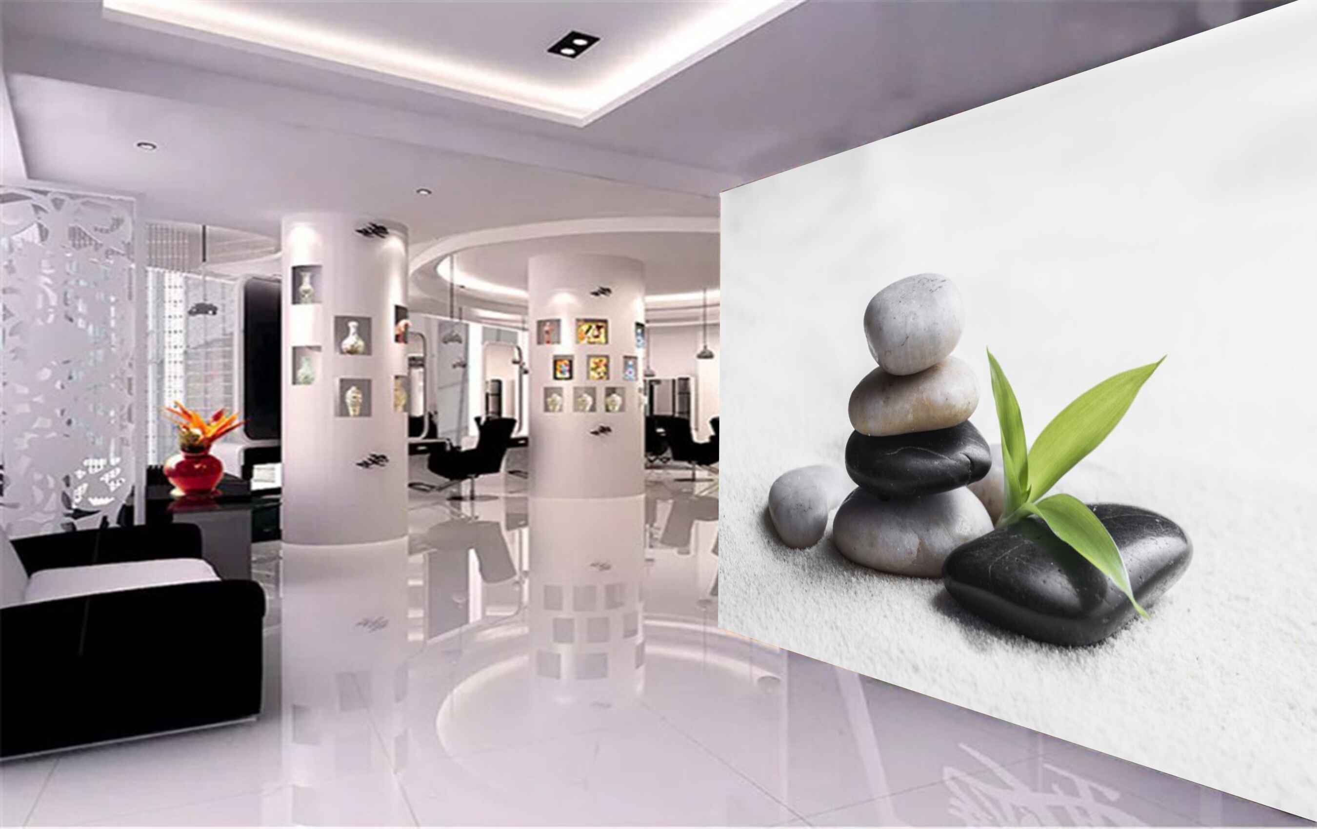 Avikalp MWZ3657 Black White Stones Leaves HD Wallpaper for Spa