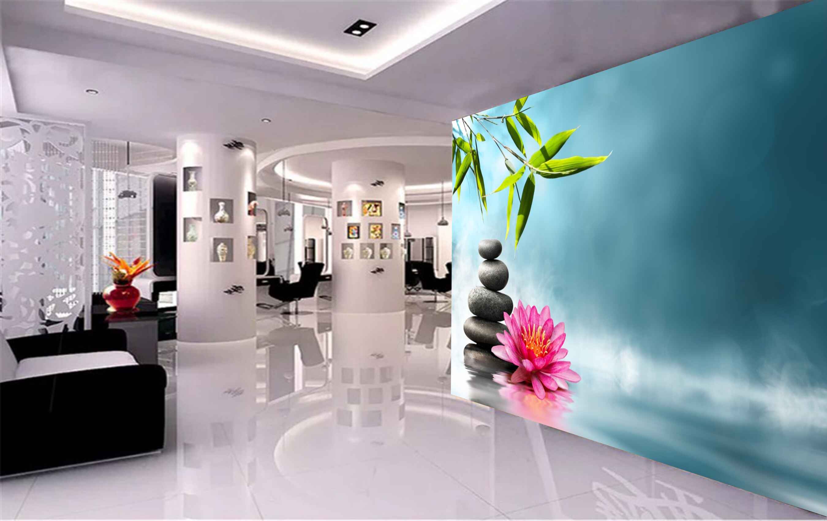 Avikalp MWZ3662 Pink Flowers Stones Sky Leaves HD Wallpaper for Spa