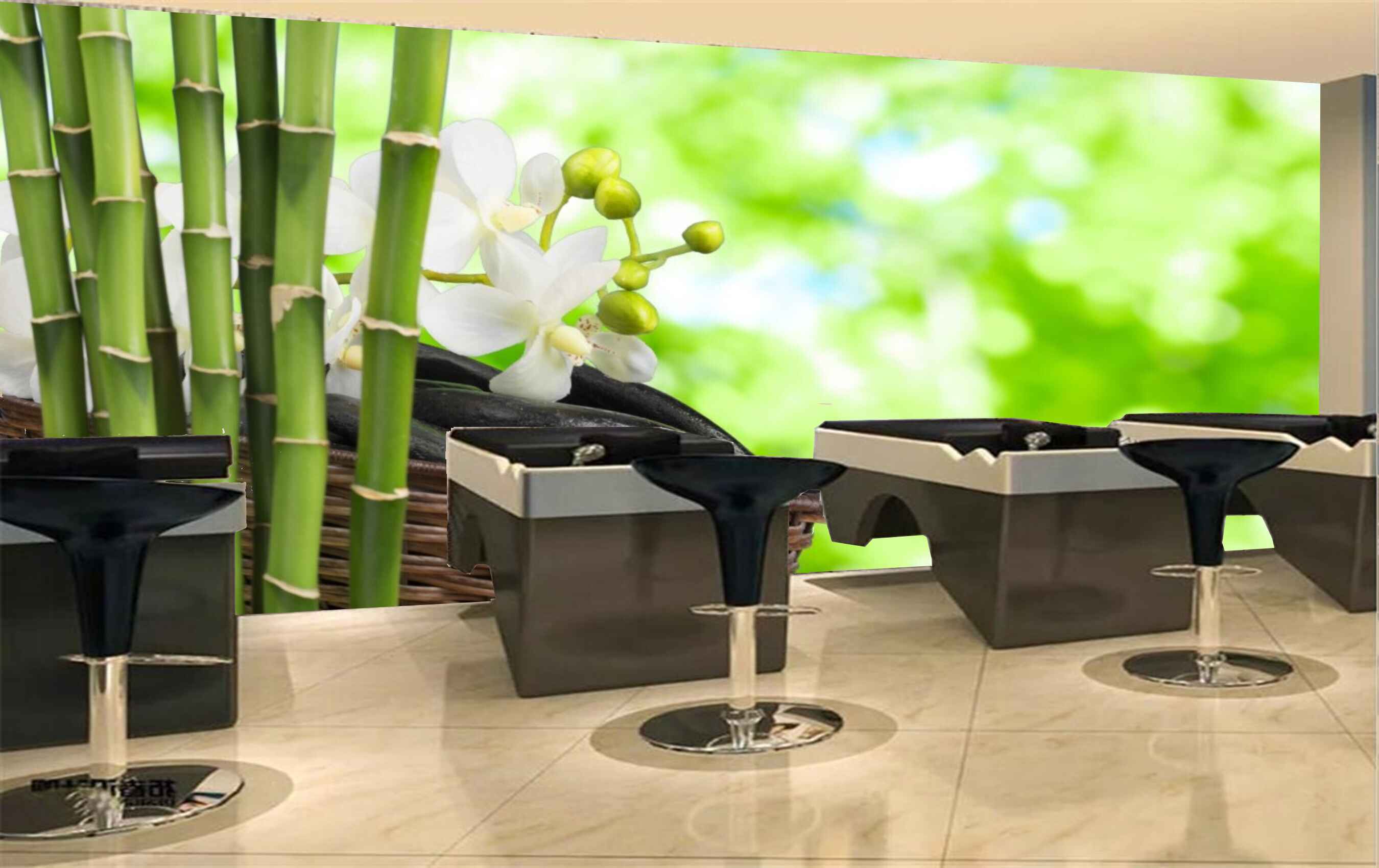 Avikalp MWZ3663 Wooden Basket Trees Stems White Flowers Stones HD Wallpaper for Spa