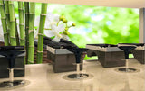 Avikalp MWZ3663 Wooden Basket Trees Stems White Flowers Stones HD Wallpaper for Spa