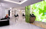 Avikalp MWZ3663 Wooden Basket Trees Stems White Flowers Stones HD Wallpaper for Spa
