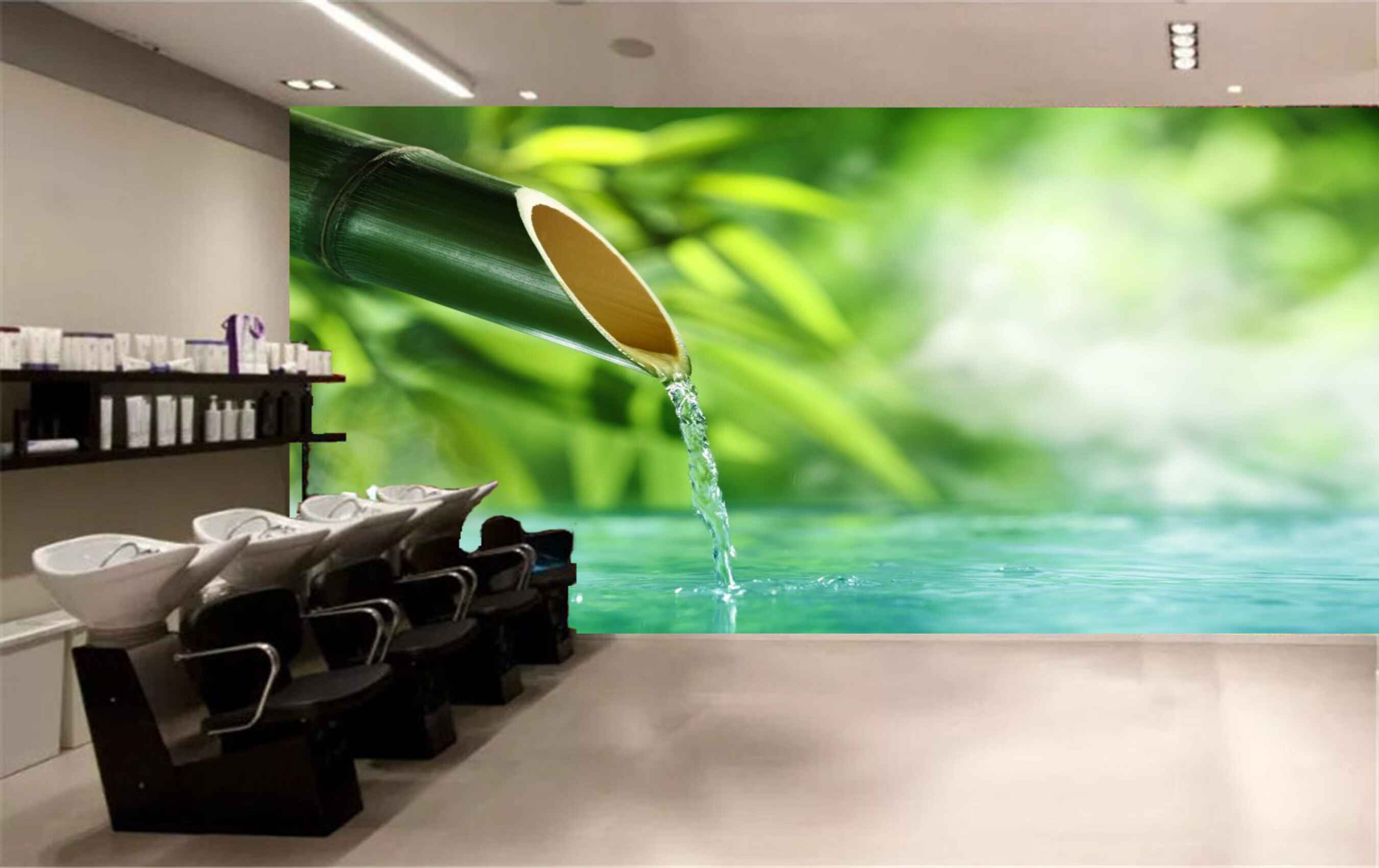 Avikalp MWZ3665 Leaves Bamboo Stem Water HD Wallpaper for Spa