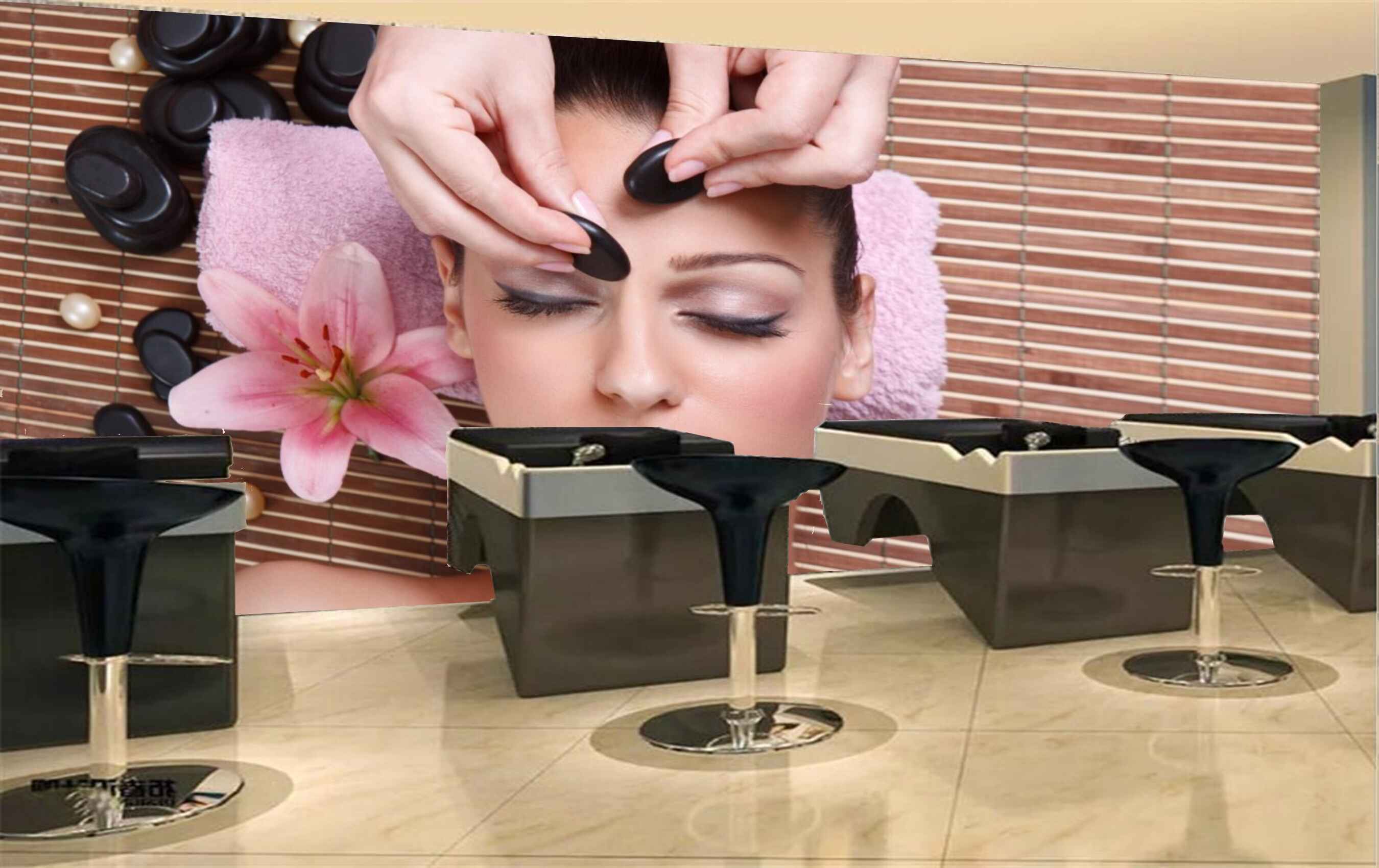 Avikalp MWZ3678 Ladies Face Massage Stones Pink Flowers HD Wallpaper for Spa