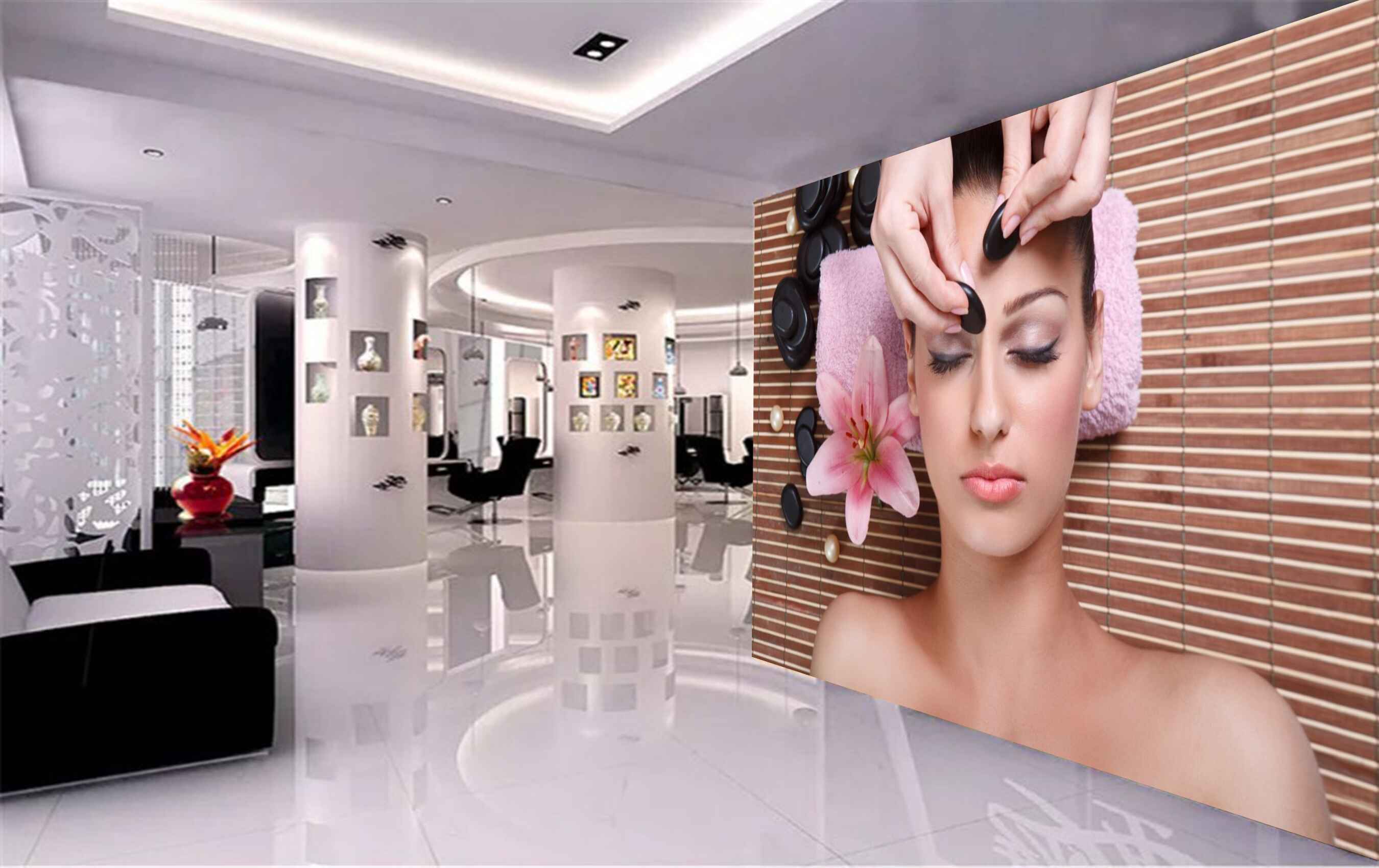 Avikalp MWZ3678 Ladies Face Massage Stones Pink Flowers HD Wallpaper for Spa