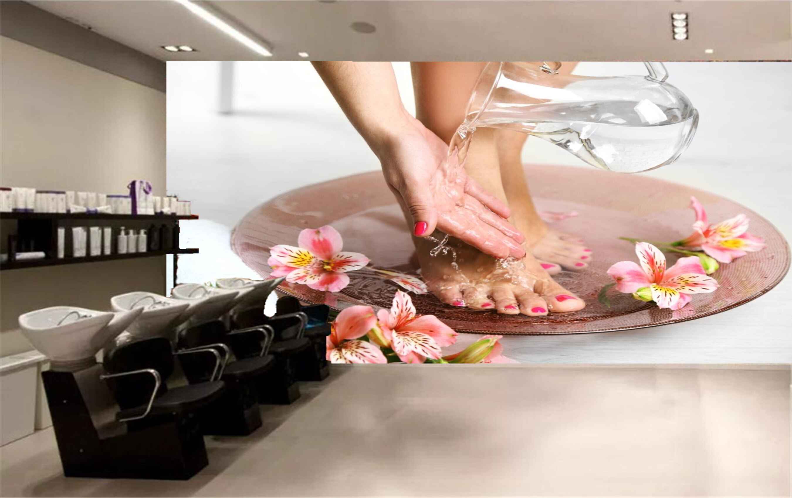 Avikalp MWZ3679 Pink White Flowers Hands Legs Water Wash HD Wallpaper for Spa