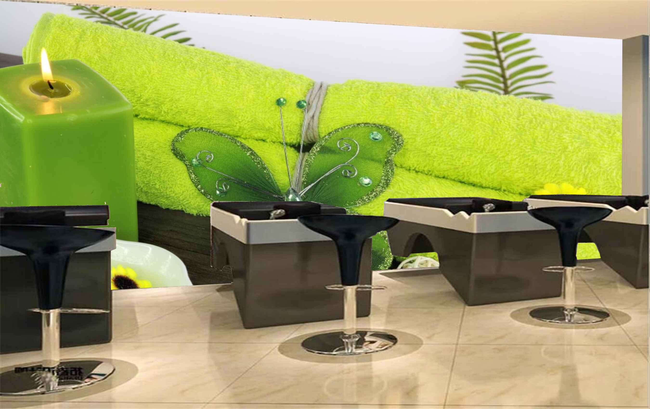 Avikalp MWZ3684 Green Candle Flowers Blanket Leaves HD Wallpaper for Spa