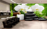 Avikalp MWZ3685 Whute Flowers Candles Stones Leaves HD Wallpaper for Spa