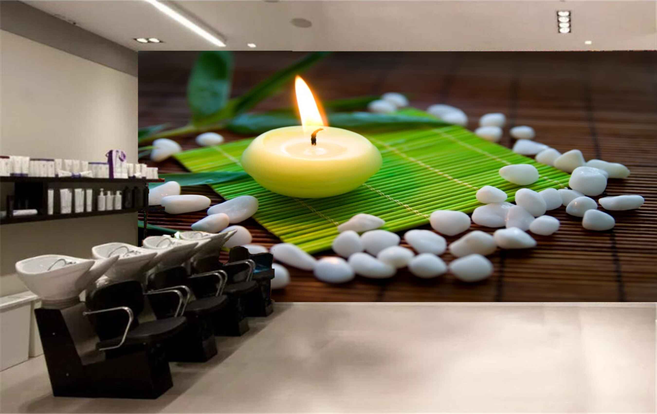 Avikalp MWZ3687 Candle White Stones Green Mat HD Wallpaper for Spa