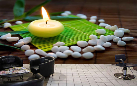 Avikalp MWZ3687 Candle White Stones Green Mat HD Wallpaper for Spa