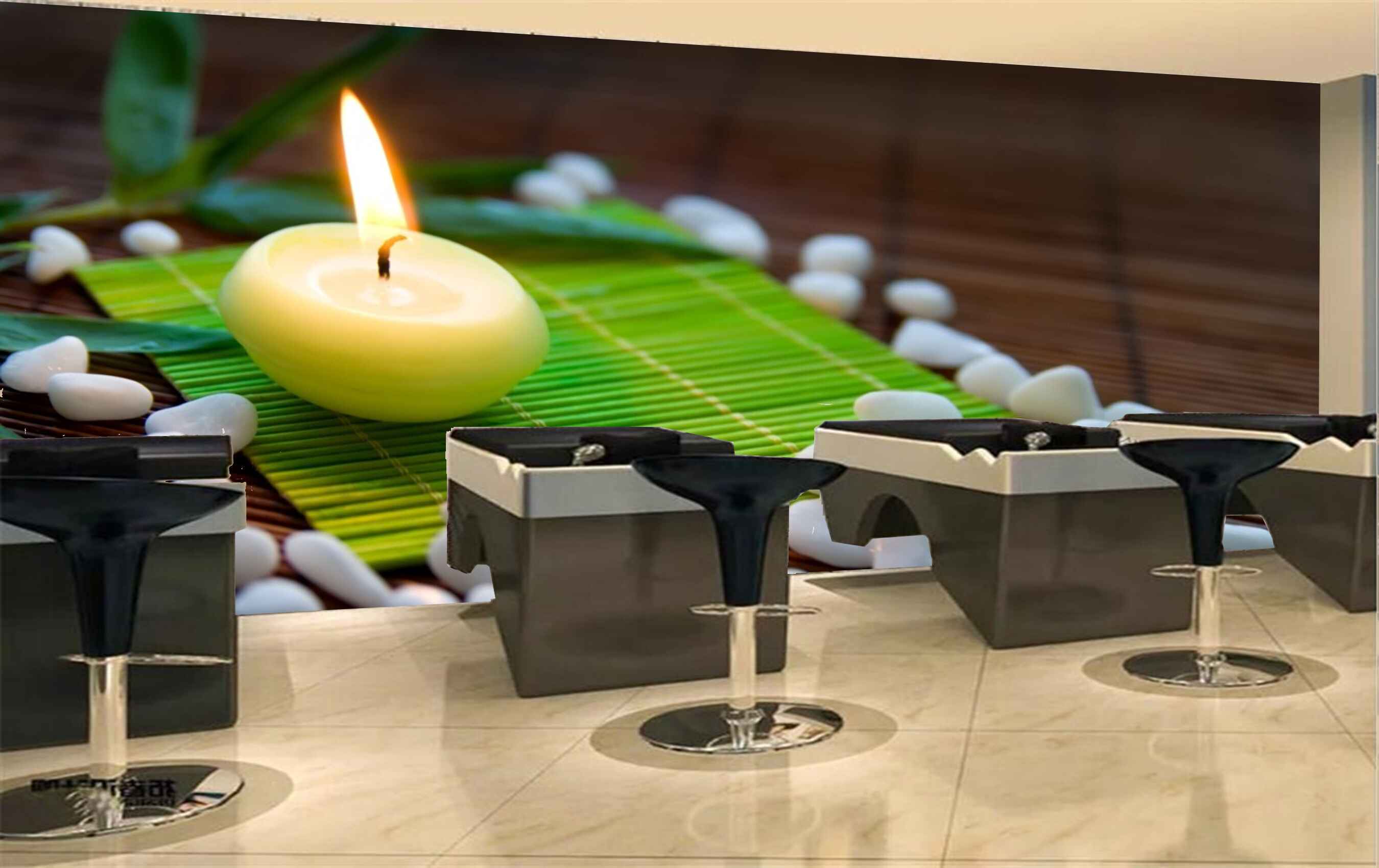 Avikalp MWZ3687 Candle White Stones Green Mat HD Wallpaper for Spa