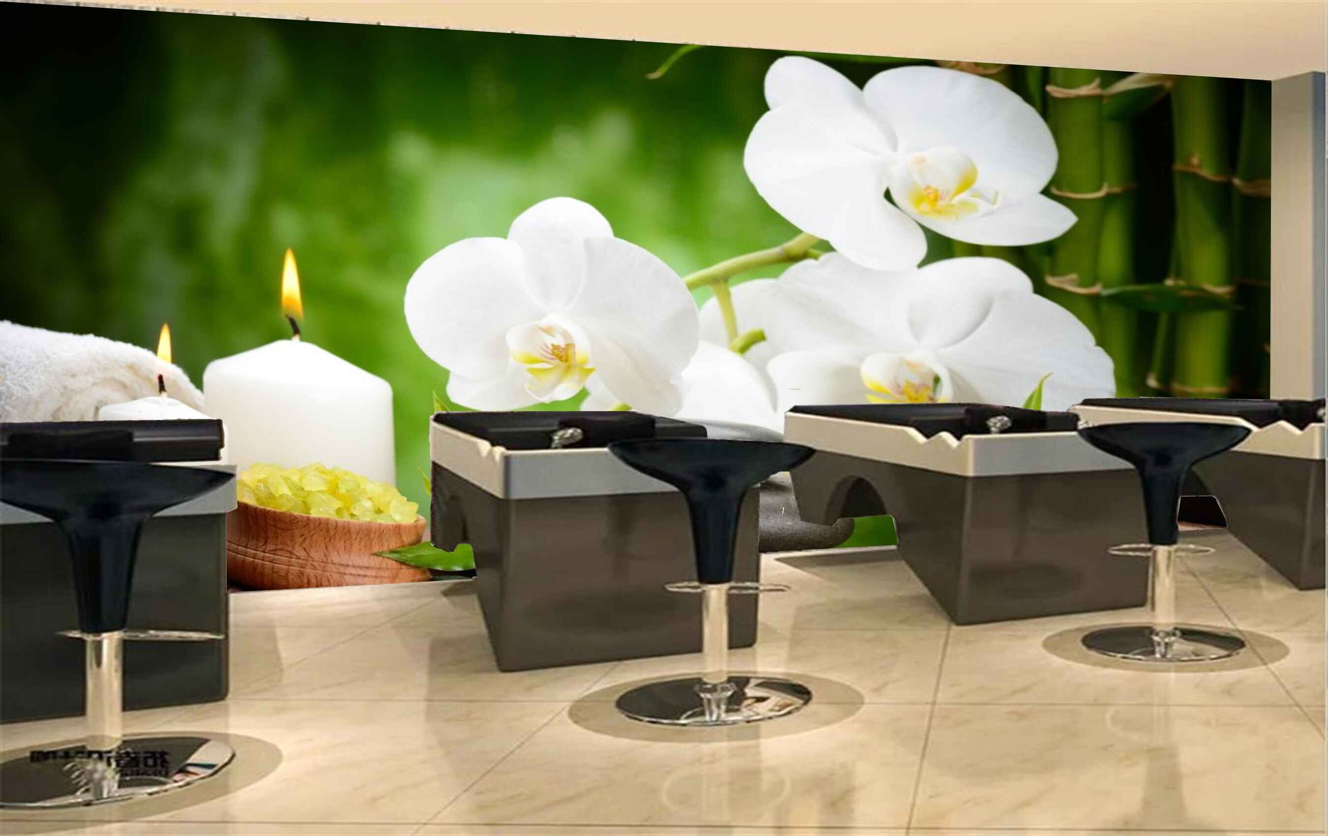 Avikalp MWZ3688 White Flowers Candles Leaves Stones Blanket HD Wallpaper for Spa