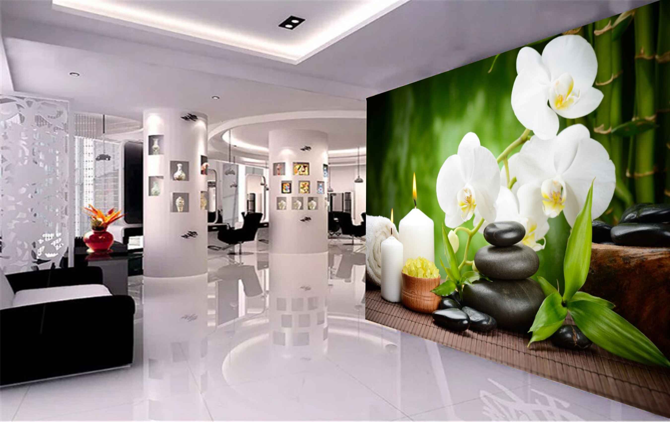 Avikalp MWZ3688 White Flowers Candles Leaves Stones Blanket HD Wallpaper for Spa