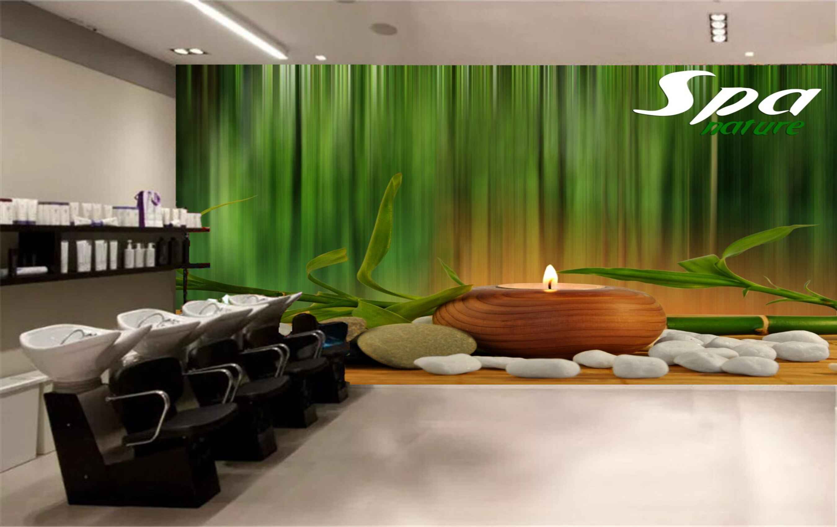 Avikalp MWZ3690 Spa Nature Candle Stones Green Leaves HD Wallpaper for Spa