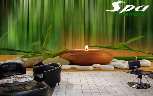 Avikalp MWZ3690 Spa Nature Candle Stones Green Leaves HD Wallpaper for Spa