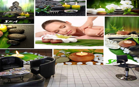 Avikalp MWZ3700 Spa Nature Candles Flowers Leaves HD Wallpaper for Spa