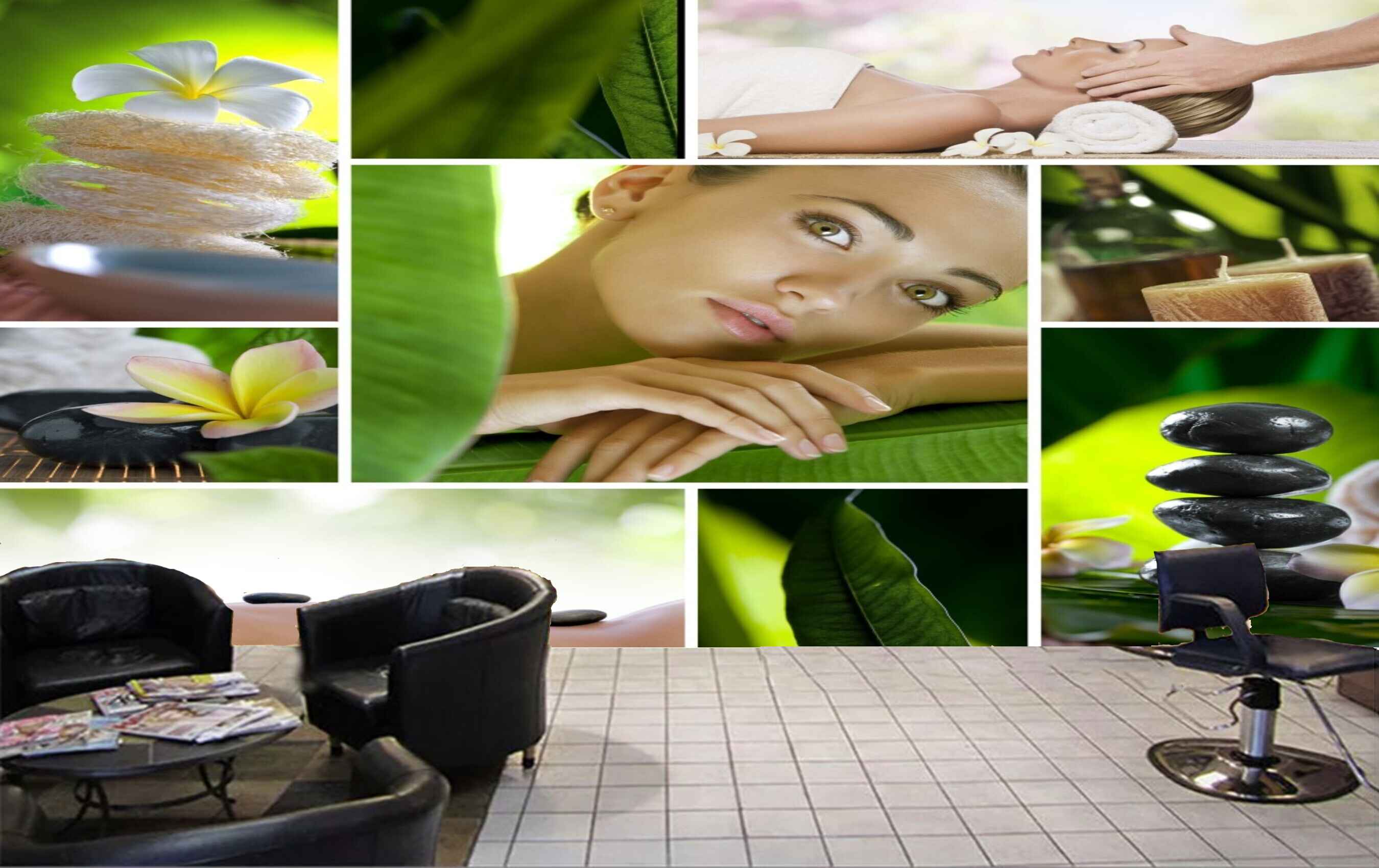 Avikalp MWZ3705 Women Spa Stones Leaves Flowers HD Wallpaper for Spa