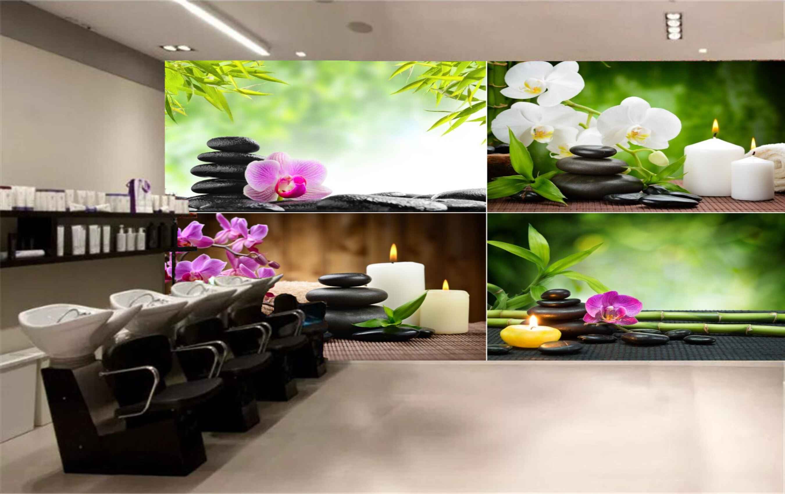 Avikalp MWZ3716 White Pink Flowers Leaves Stones Candles HD Wallpaper for Spa