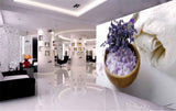 Avikalp MWZ3740 Purple Flowers Stones White Blanket HD Wallpaper for Spa