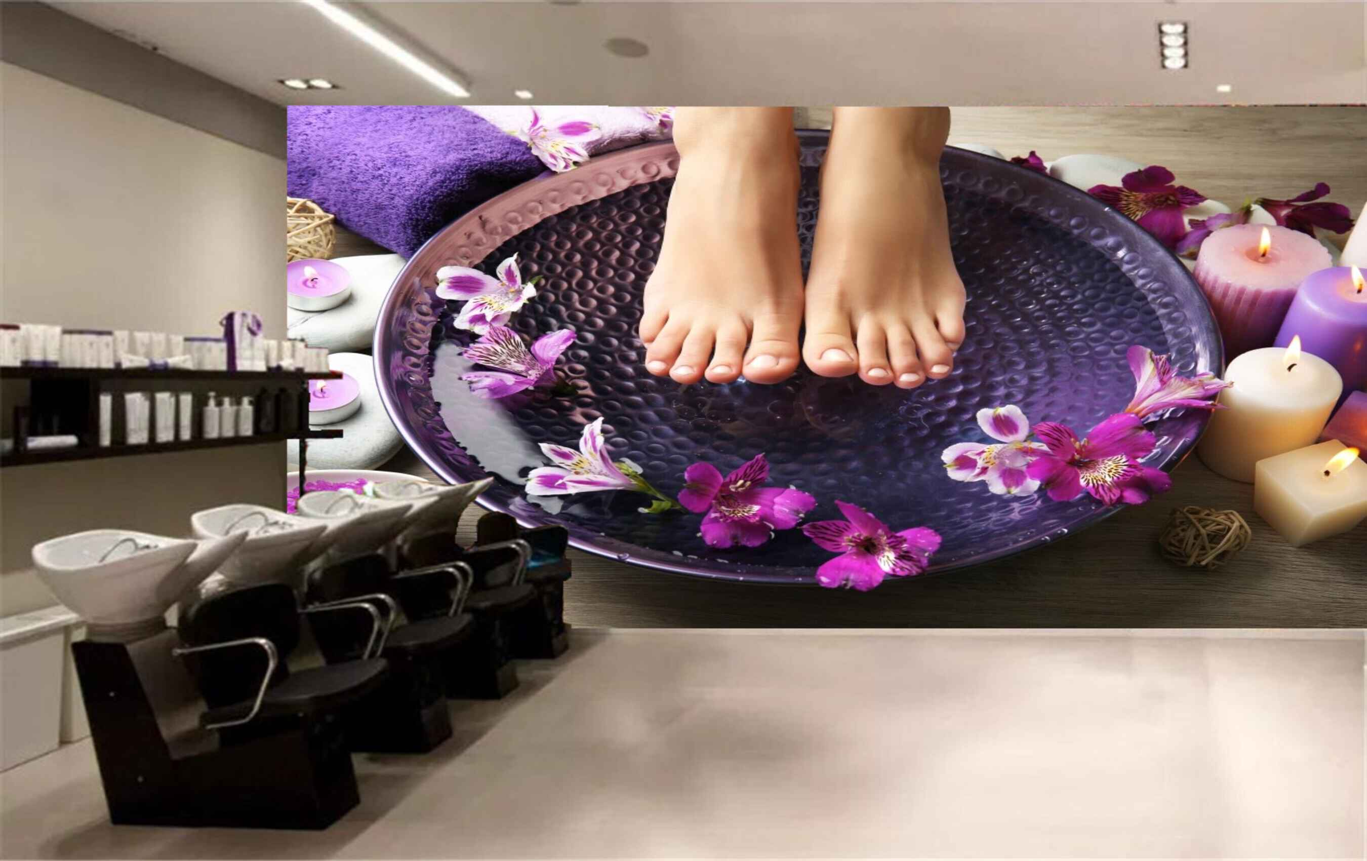 Avikalp MWZ3753 Feet Cleaning Bowl Flowers Candles Stones HD Wallpaper for Spa