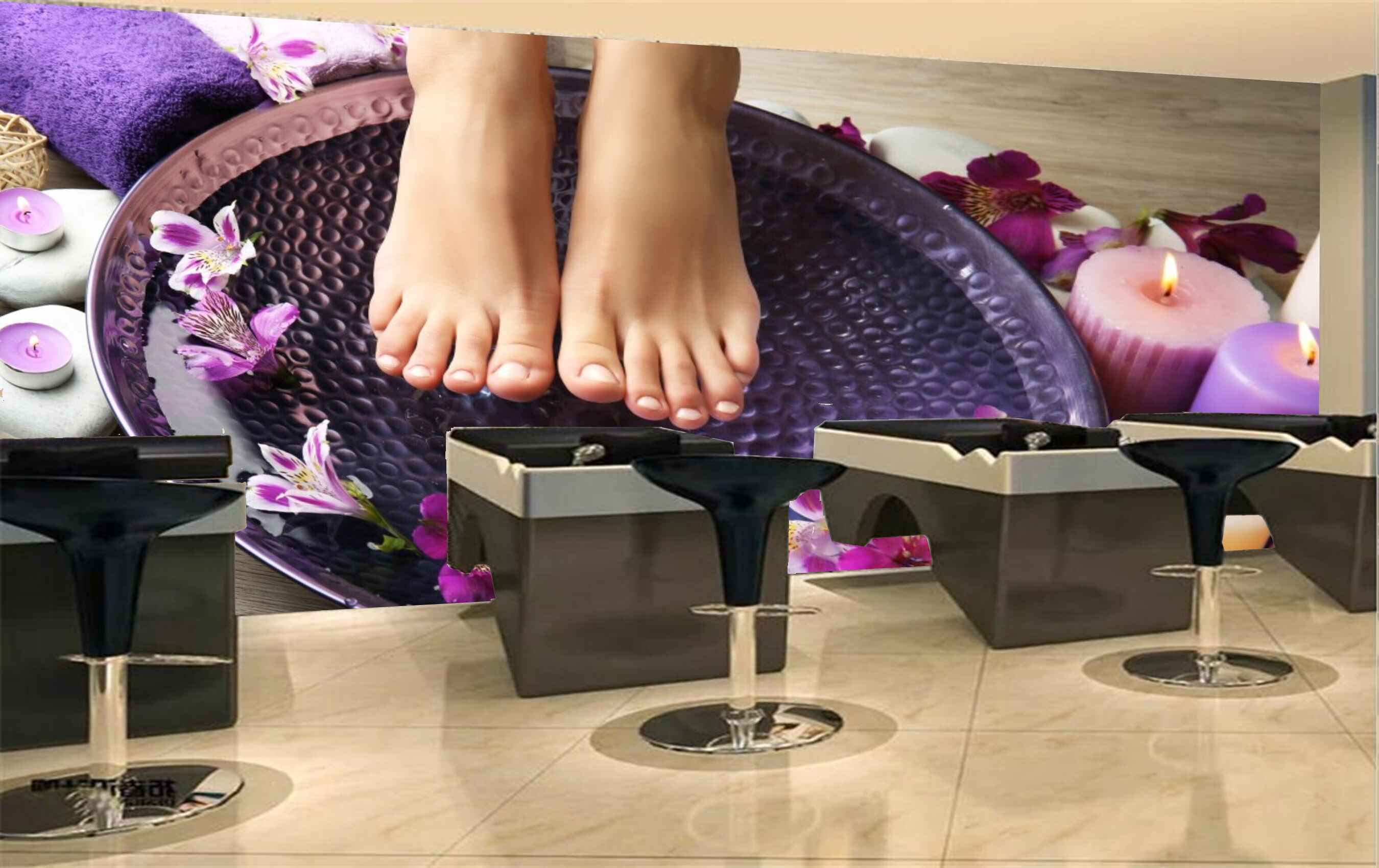 Avikalp MWZ3753 Feet Cleaning Bowl Flowers Candles Stones HD Wallpaper for Spa