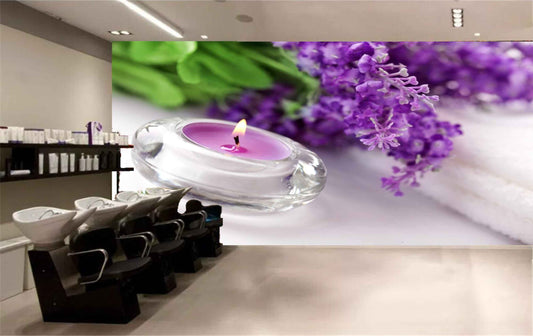 Avikalp MWZ3756 Purple Flowers Candles Leaves HD Wallpaper for Spa